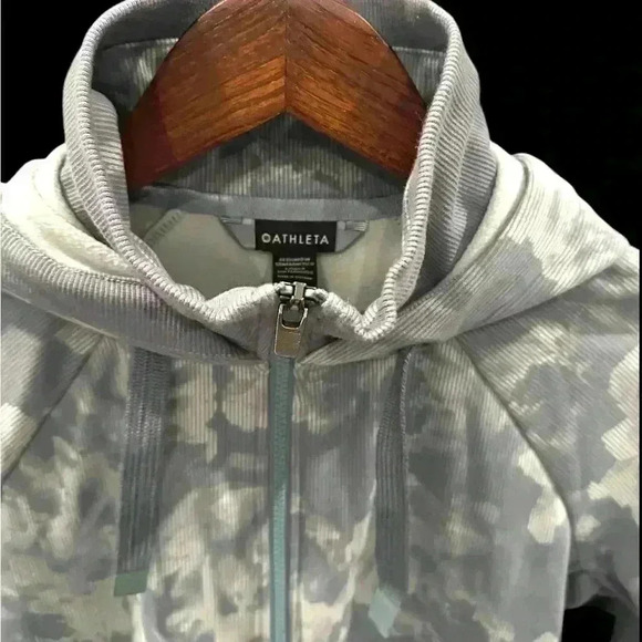 Athleta Triumph Printed Hoodie Sz SP Zip Jacket Green Floral Stretch - Picture 6 of 15